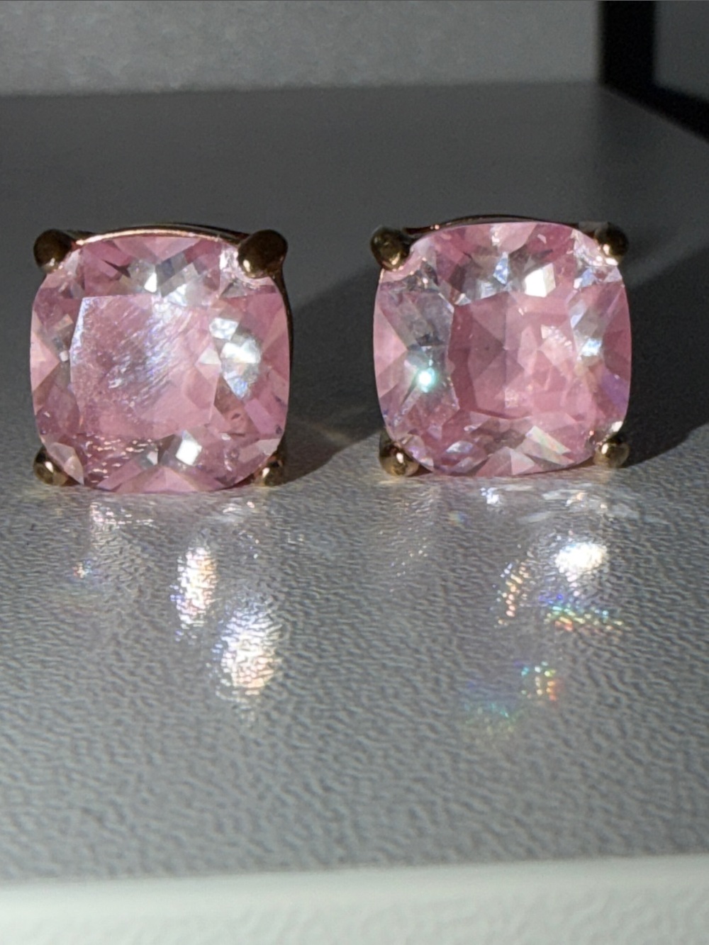 Pink Cushion-Cut Stud Earrings - Gold Setting